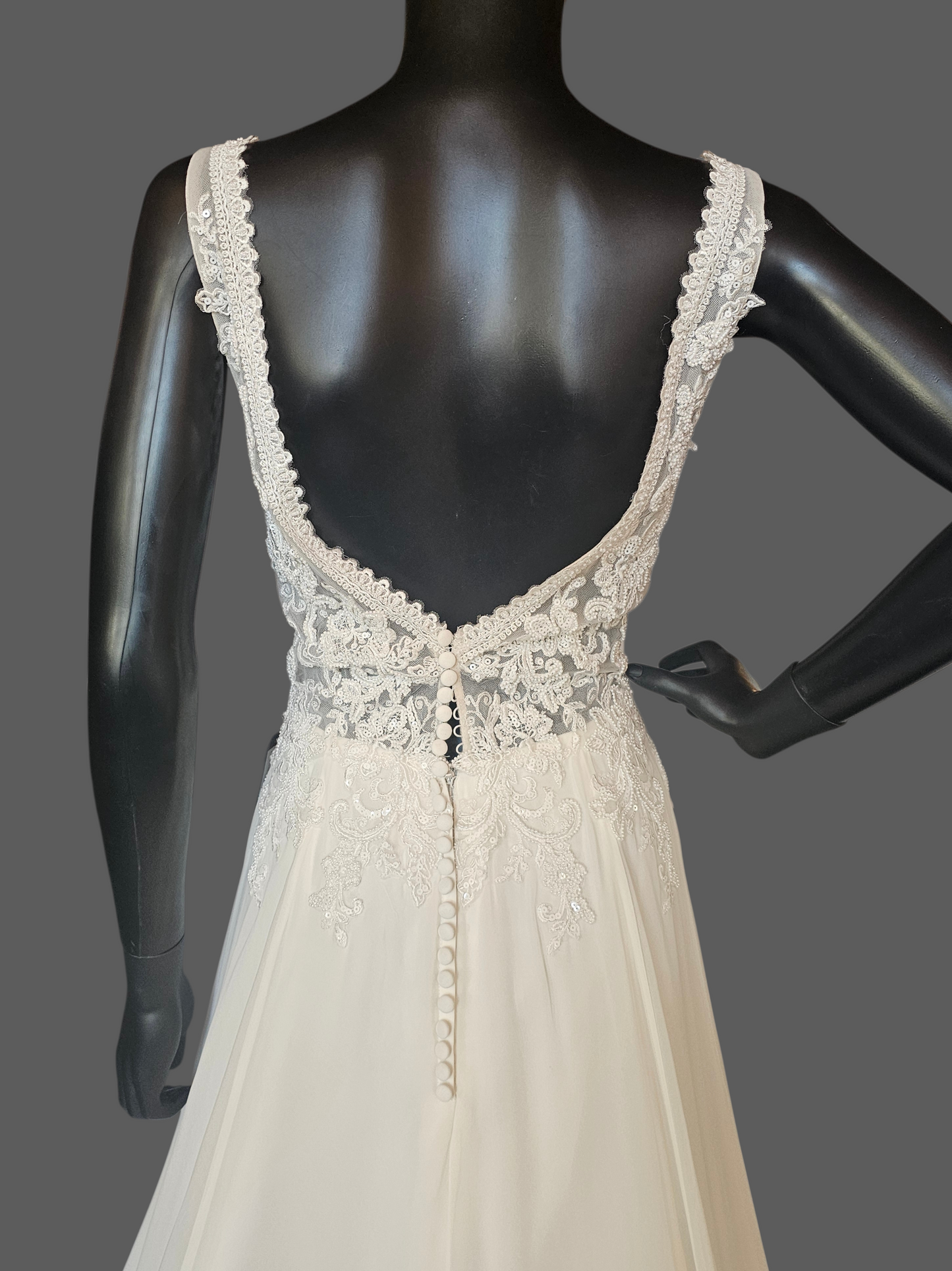 Ivory V-Neck Beaded Plunge Chiffon Skirt A-Line Wedding Gown - Beloved Private Label