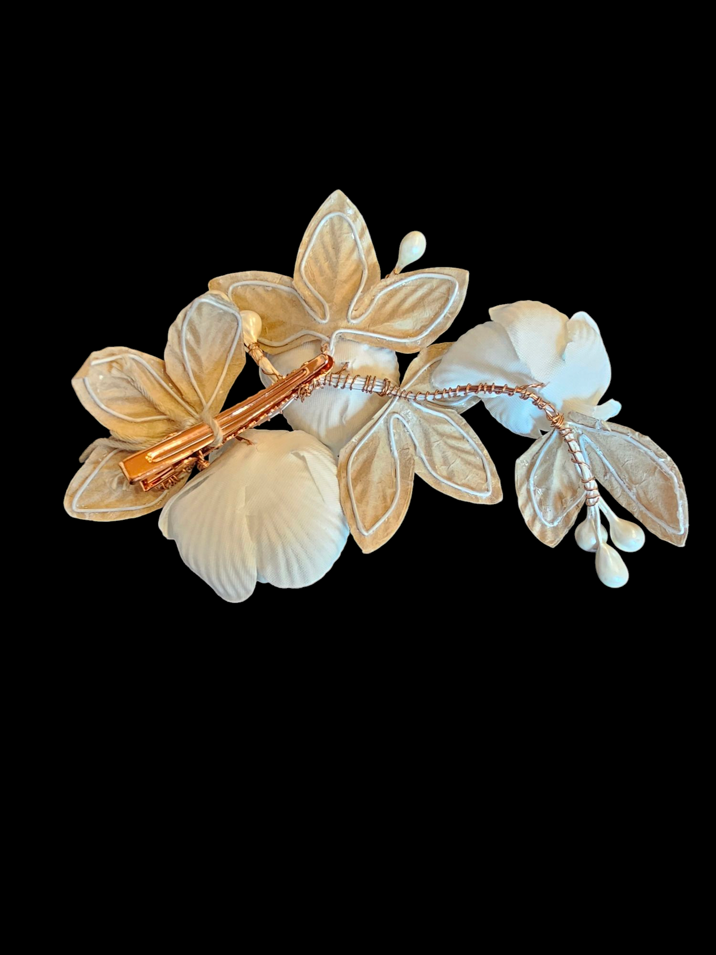 Ivory/Taupe Paper Flower Hair Clip - Marionat