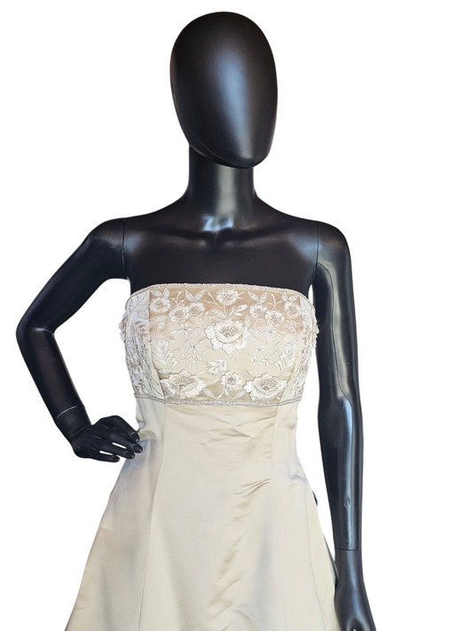 Gold Satin Empire A-Line Wedding Gown