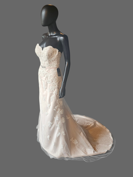 Rose/Iv Lace Belted Sweetheart Straight Wedding Gown - Private Label