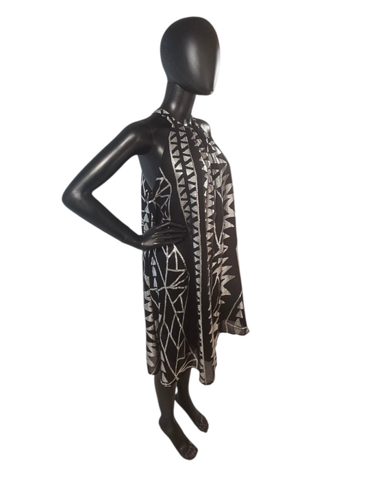 Black/Silver Abstract Halter Dress