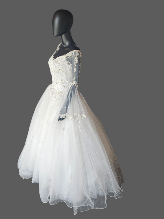 Vintage Off Shoulder Renaissance Sleeve Wedding Ball Gown - Mori Lee