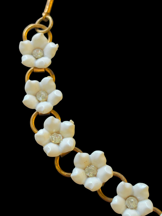 Vintage Brass/White Resin Flower Necklace