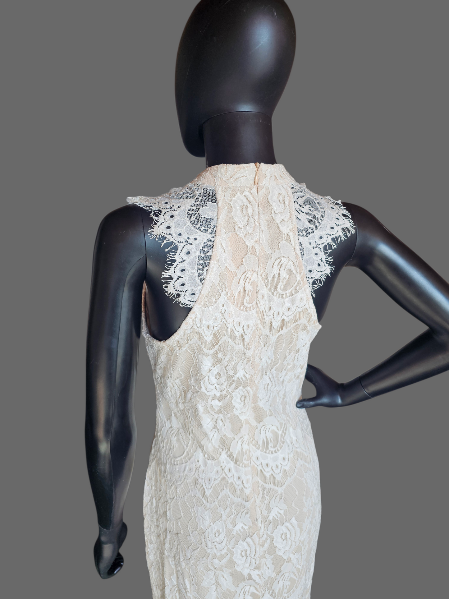 Ivory/Nude Fitted Lace Halter Maxi Dress - Southern Fried Chic NWT