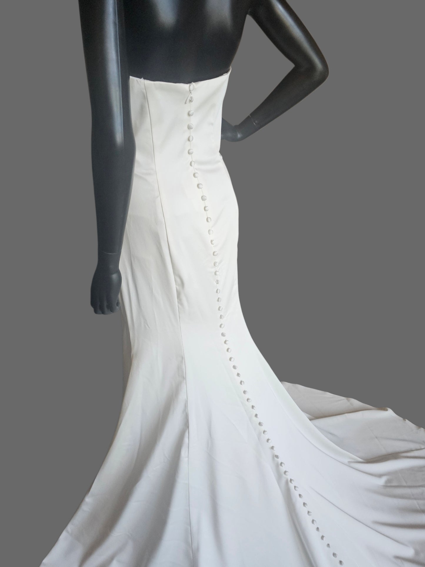 Simple Ivory Satin Sweetheart Fit/Flare Minimalist Wedding Gown - Allure