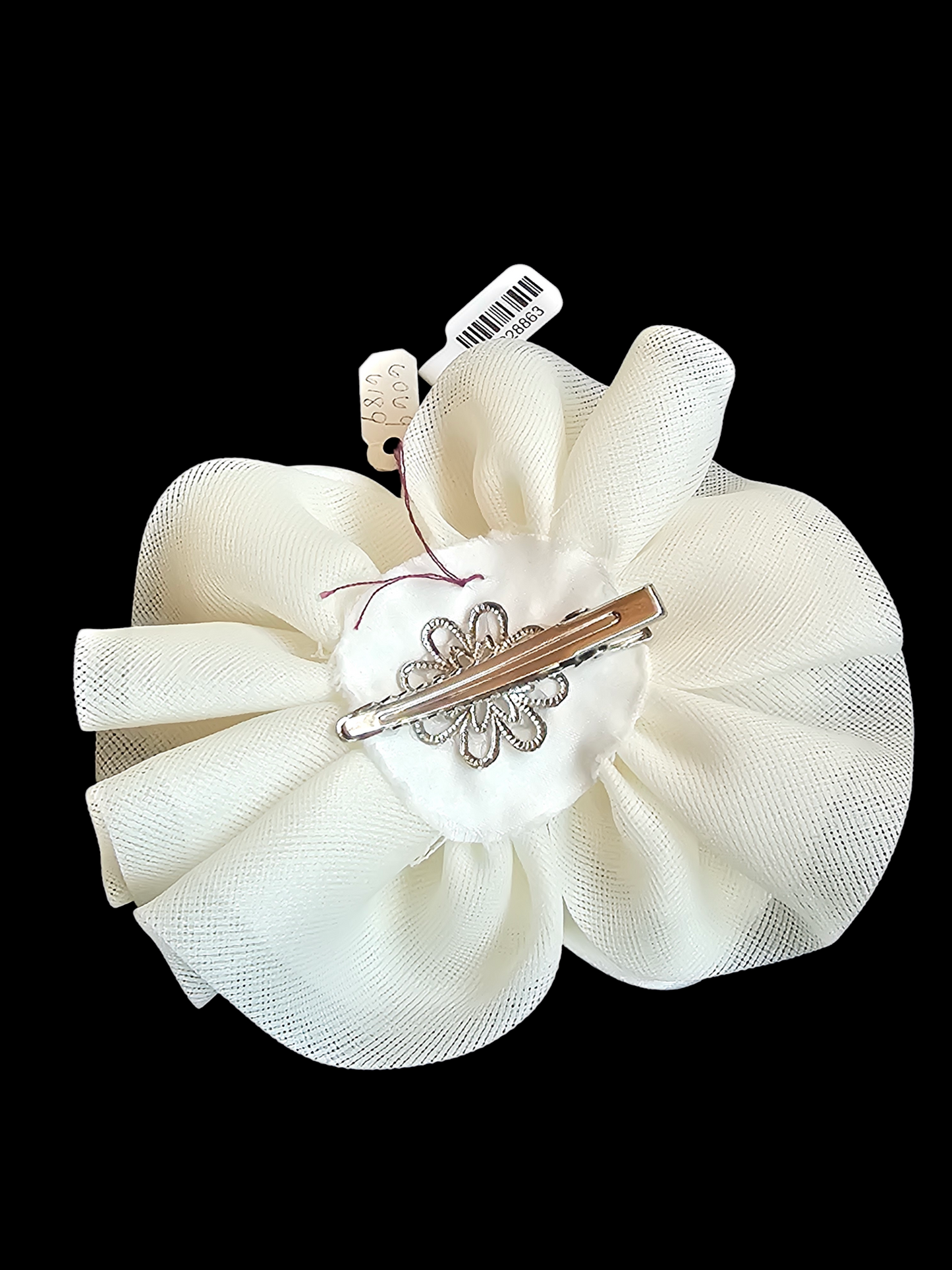 Ivory Satin Silver Rhinestone Bow Clip