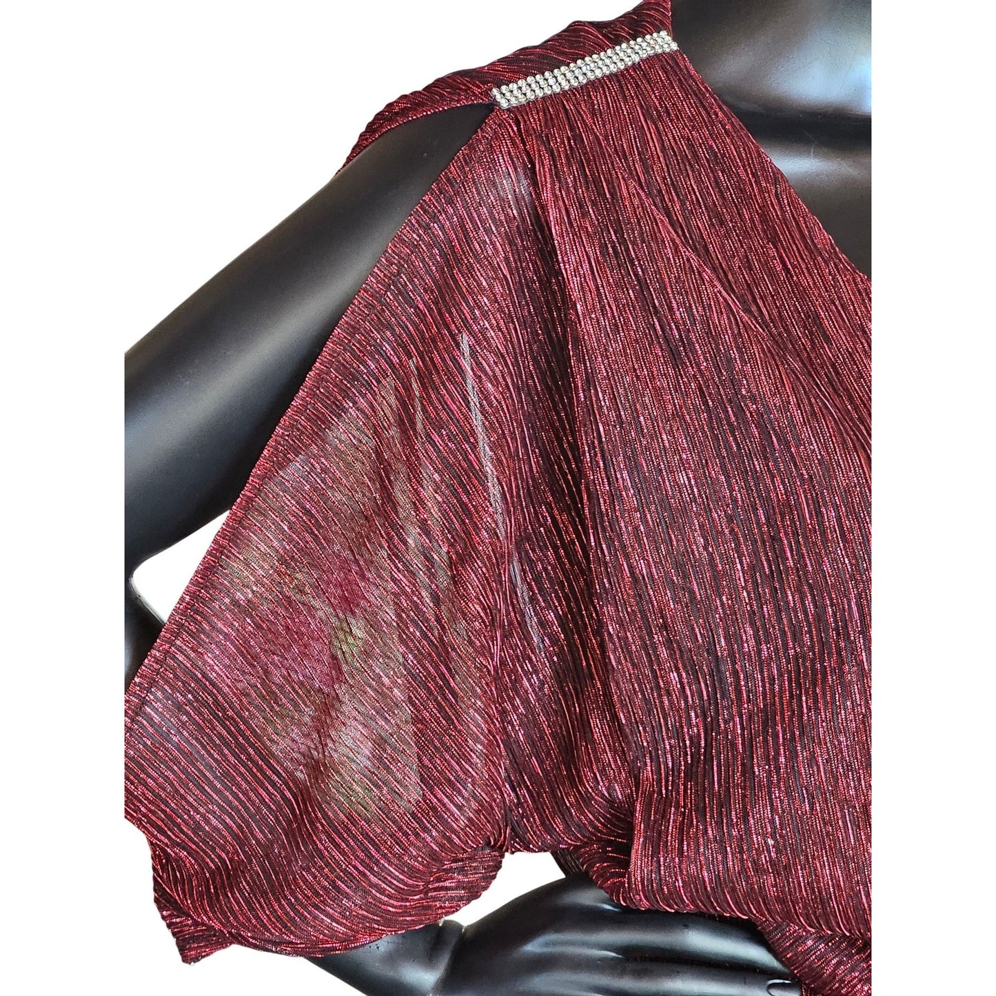 Red Shimmer Peekaboo Sleeve Party Dress