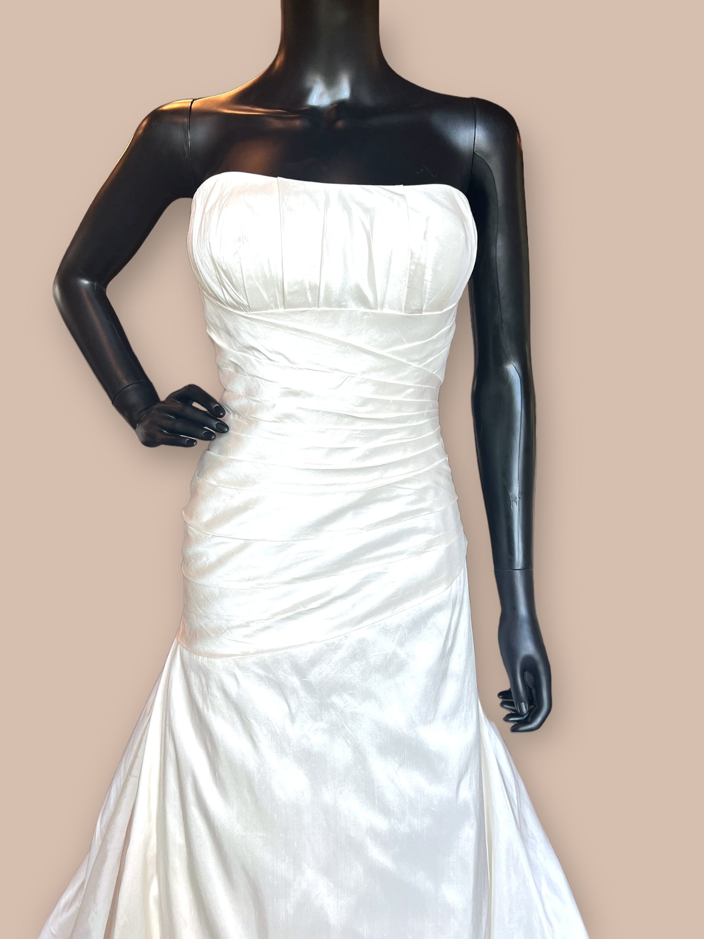Ivory Raw Silk Strapless Sweetheart Neckline Wedding Gown