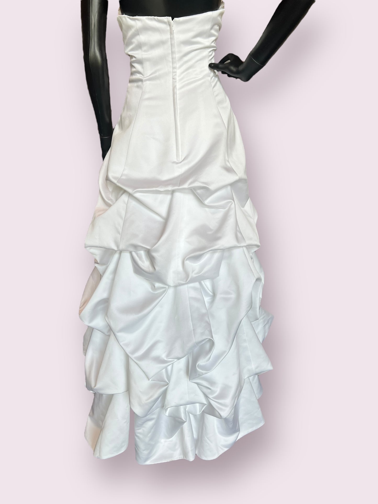 White Halter A-Line Bustled Skirt Wedding Gown