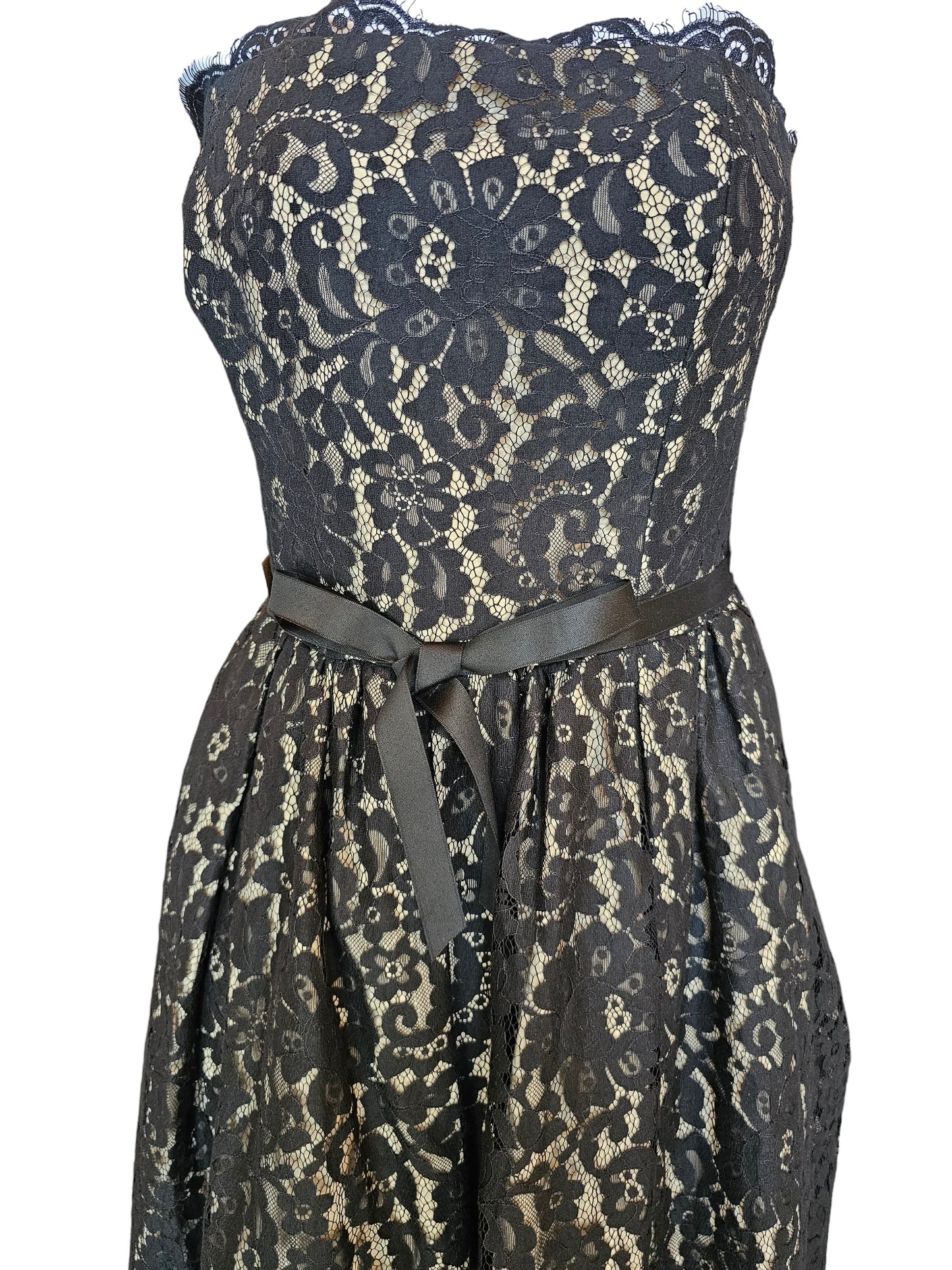 Black/Nude Lace Strapless Party Dress