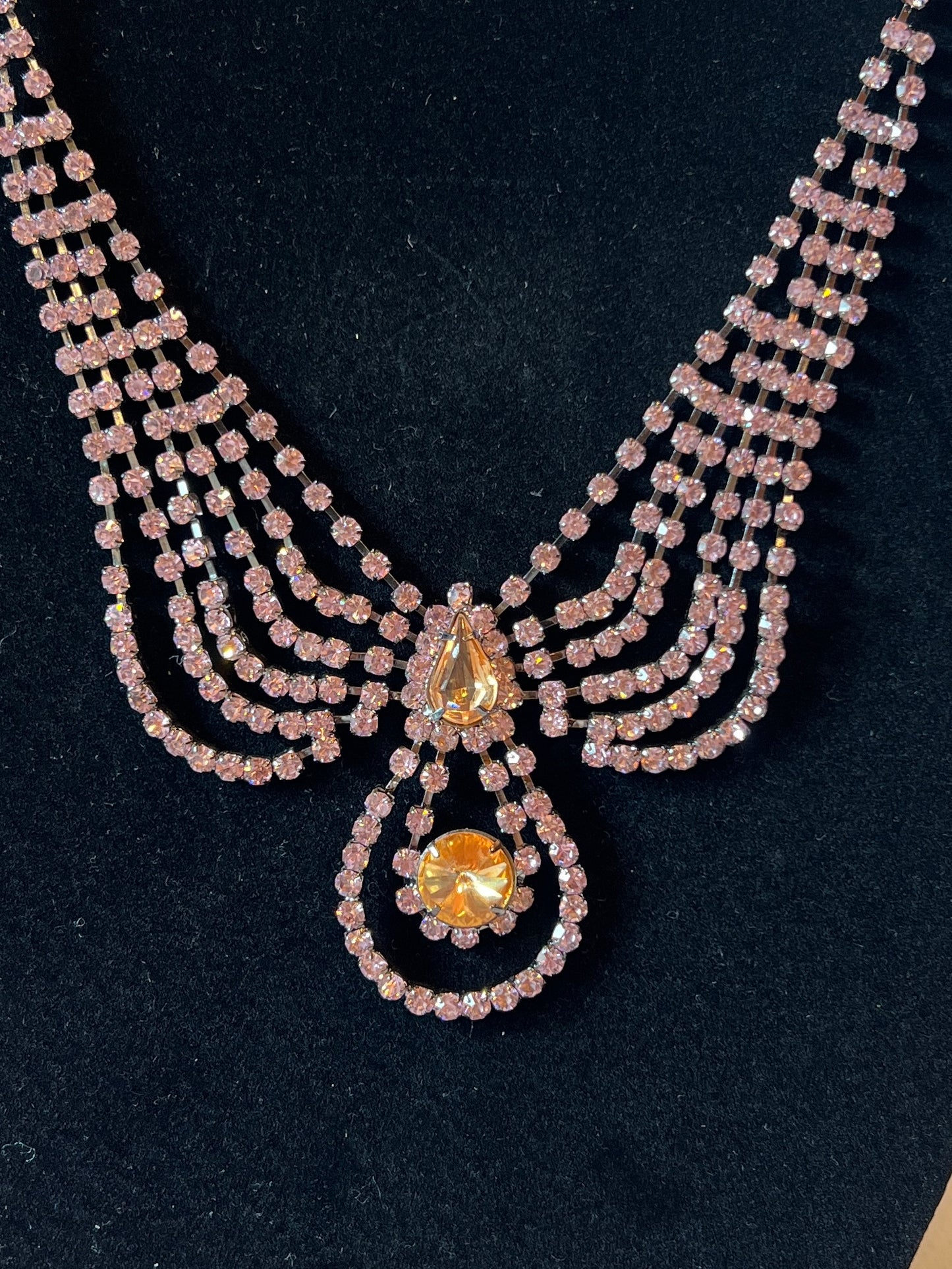 Pink/Peach Paste Crystal Rhinestone Necklace