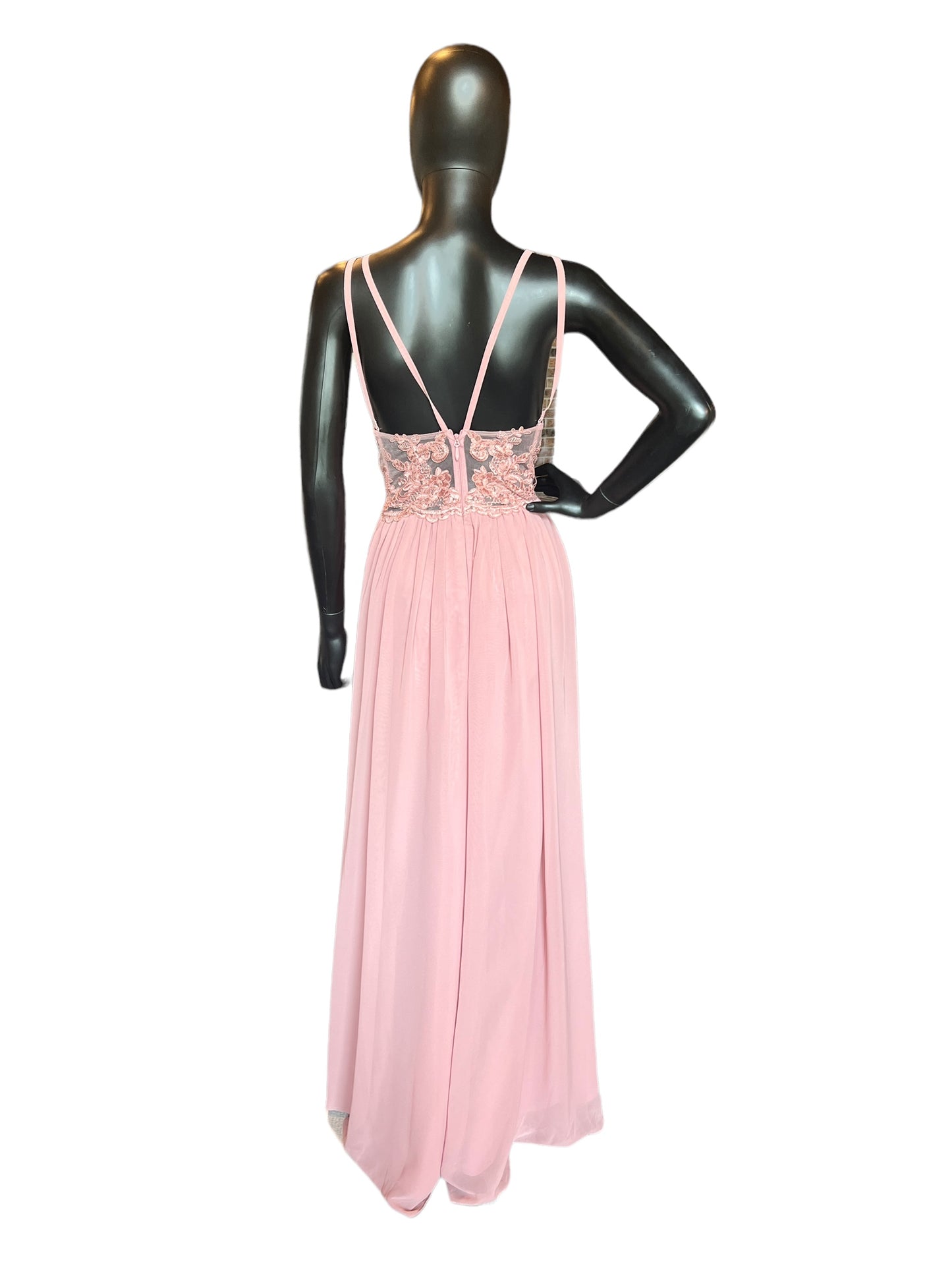 Rose Chiffon Lace Back Azazi Formal Dress