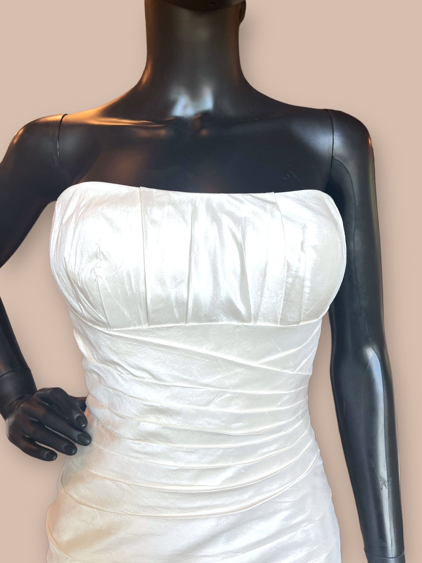 Ivory Raw Silk Strapless Sweetheart Neckline Wedding Gown