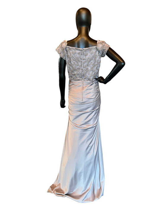 Silver Satin Beaded Fitted