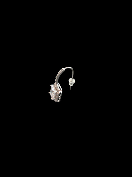 Silver Rhinestone Square Hook Earring