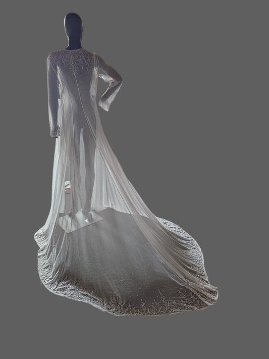 White Chiffon Beaded Duster Jacket