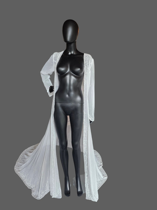 White Chiffon Beaded Duster Jacket