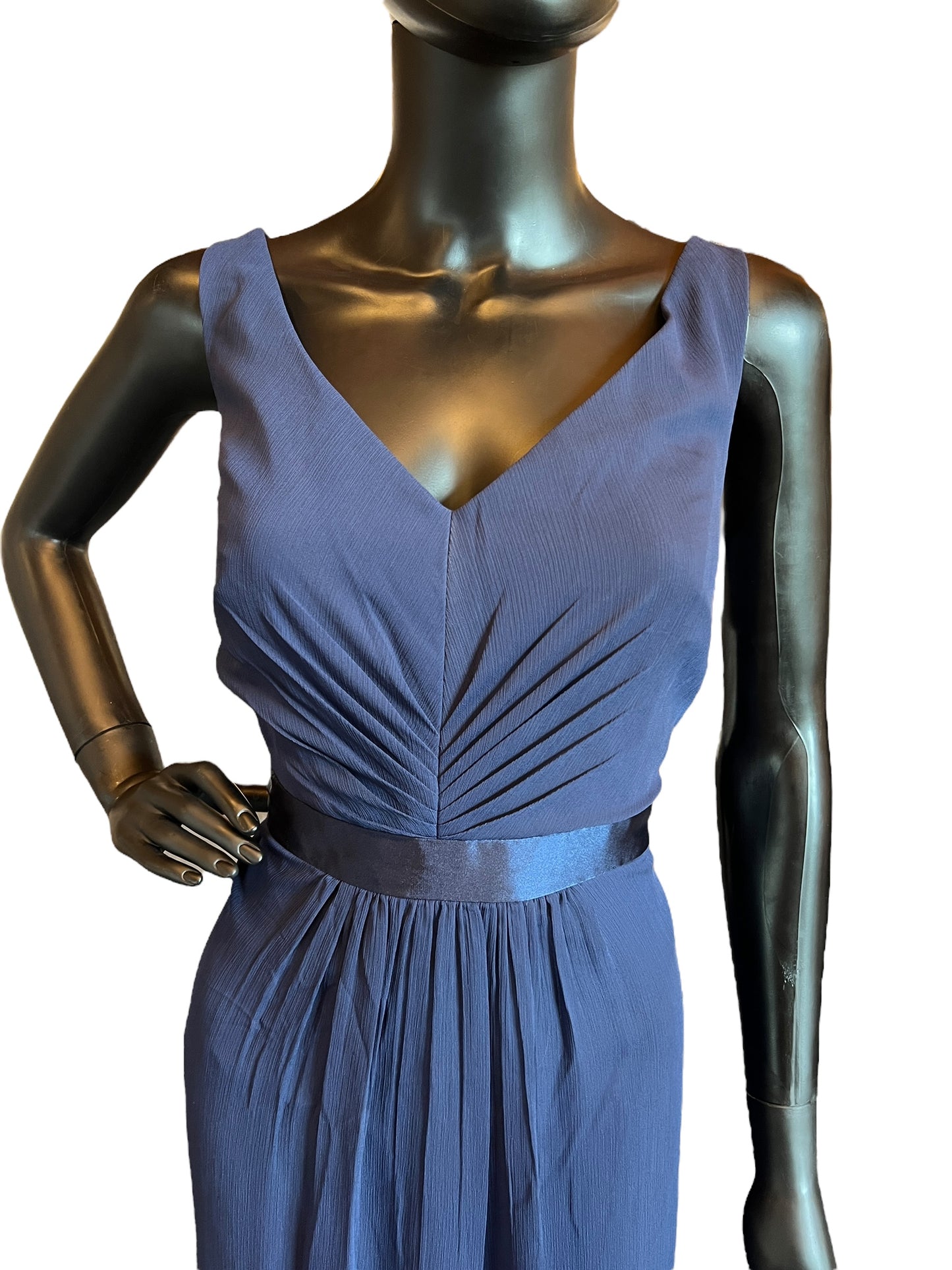 Davids Bridal Navy Chiffon V-Neck Full Length Formal Gown