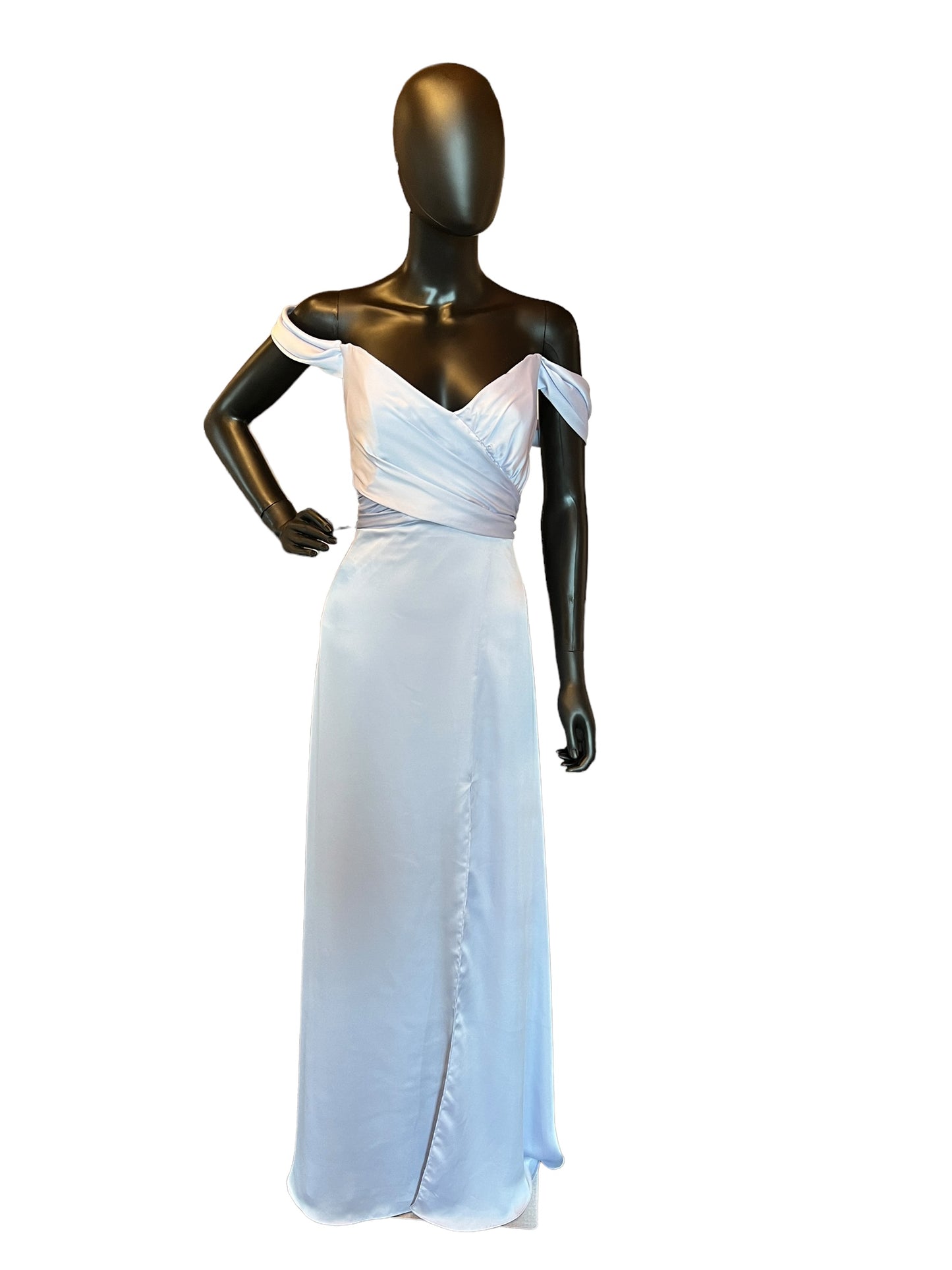 Whisper Satin Silver/Blue Formal Gown - Dessy Collection