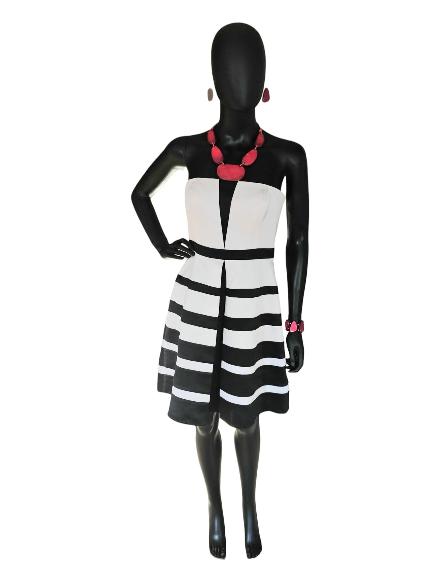 Black/White Stripe Strapless Cocktail Dress / Party Dress