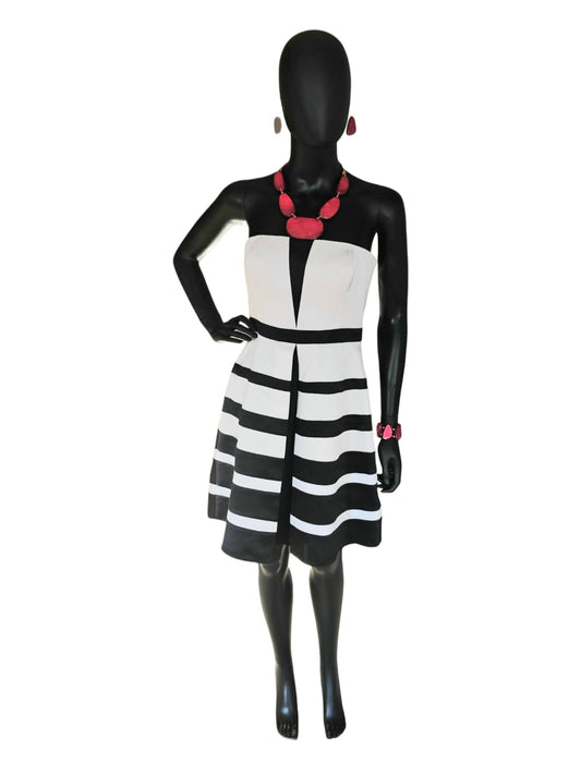 Black/White Stripe Strapless Cocktail Dress / Party Dress