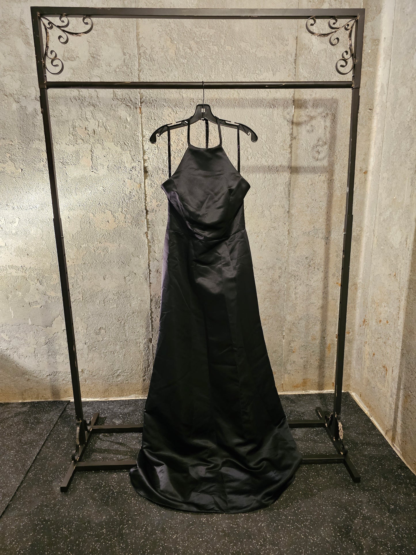 Black Satin T-Halter Full Length Formal Gown - Hayley Paige