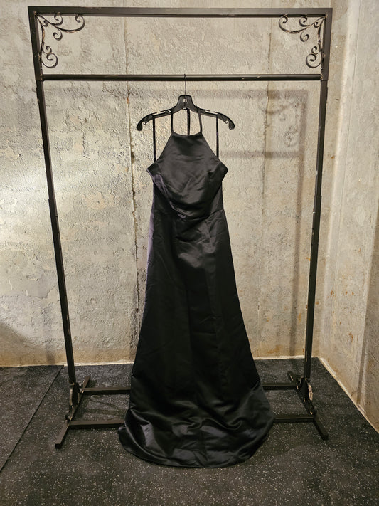 Black Satin T-Halter Full Length Formal Gown - Hayley Paige