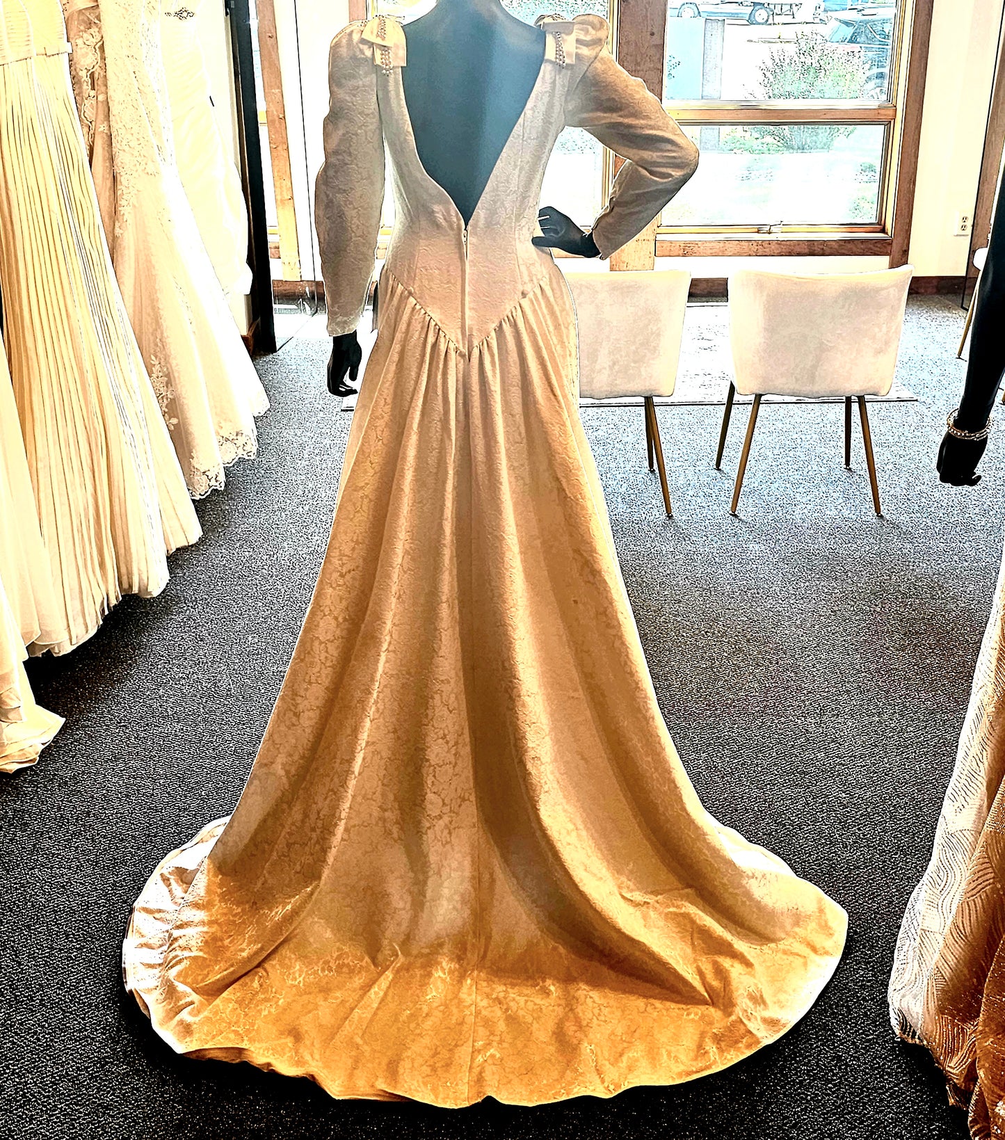 Vintage Jacquard Low V-Back Wedding Gown