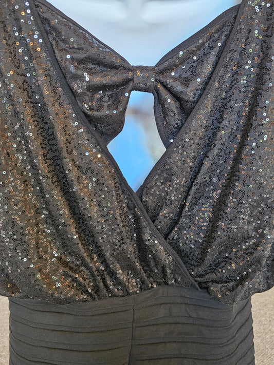 Black Sequin Cowl Top Fitted Bodycon Cocktail Dress