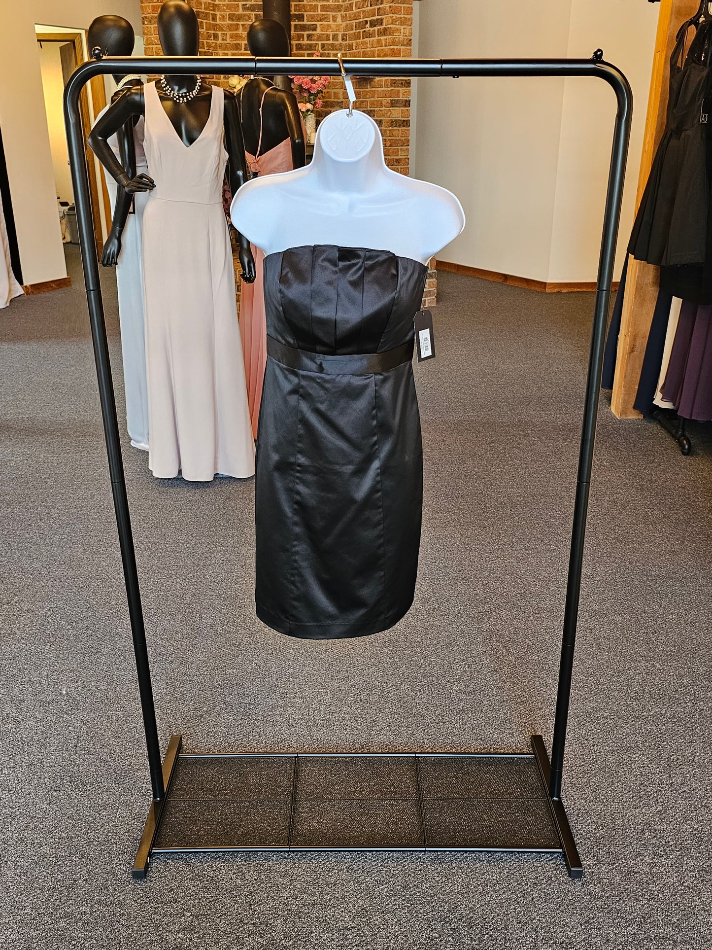 Black Satin Strapless Short Dress