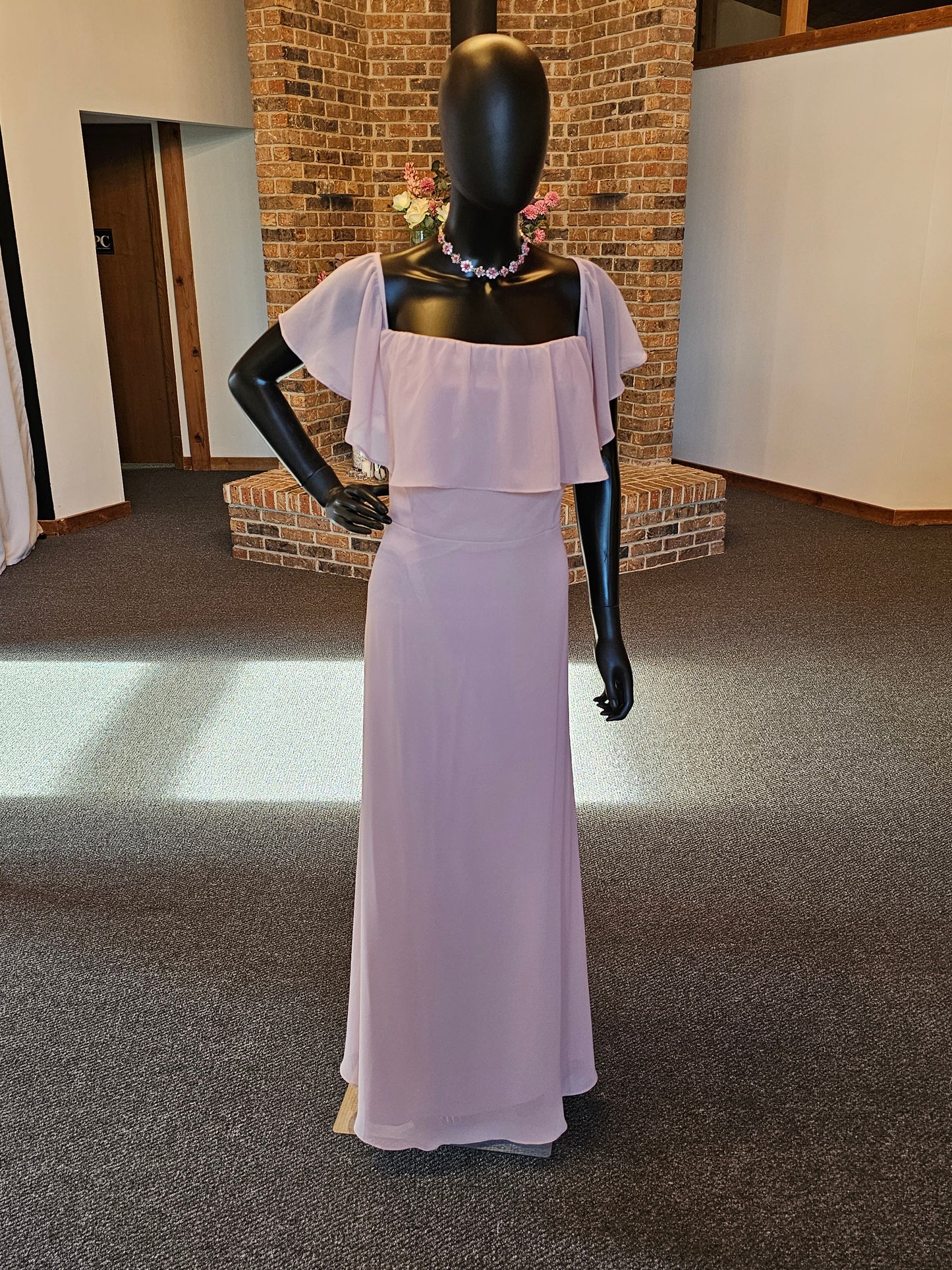 Rose Chiffon Flutter Sleeve Formal Dress - Bill Levkoff