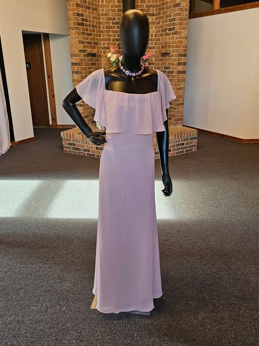 Rose Chiffon Flutter Sleeve Formal Dress - Bill Levkoff