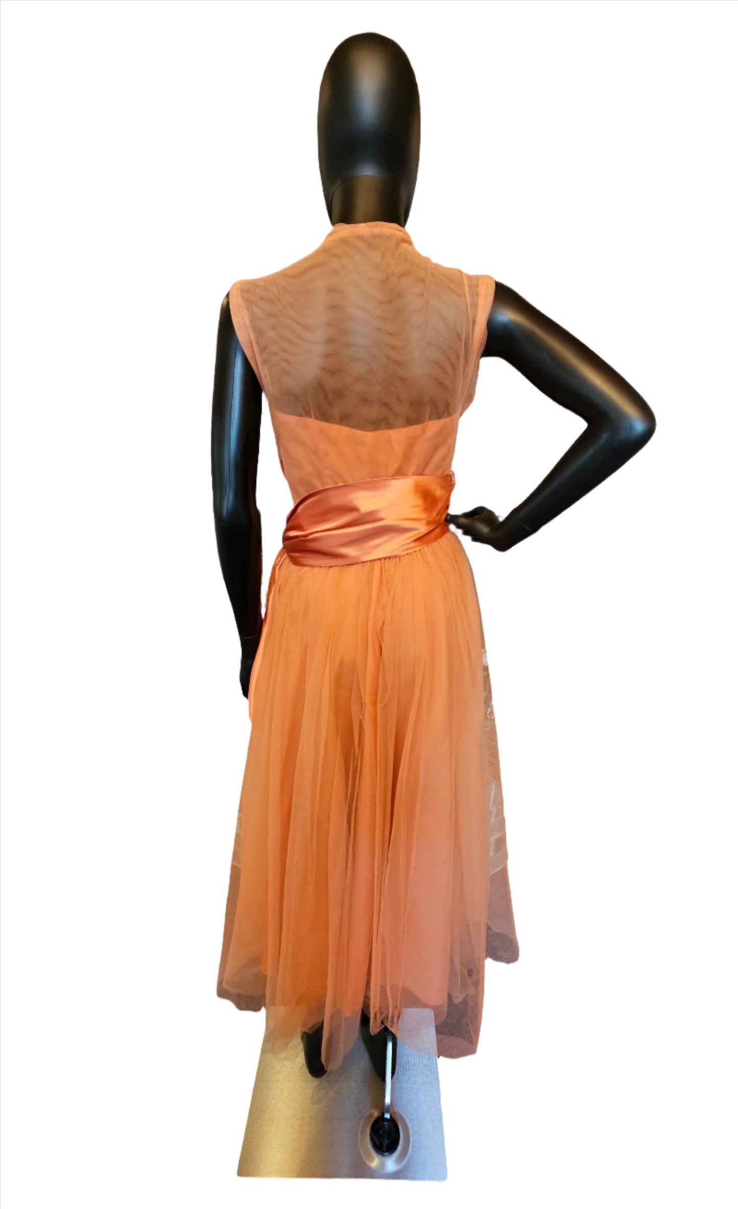 Vintage 50s Coral Satin/Tulle Party Dress / Cocktail Dress