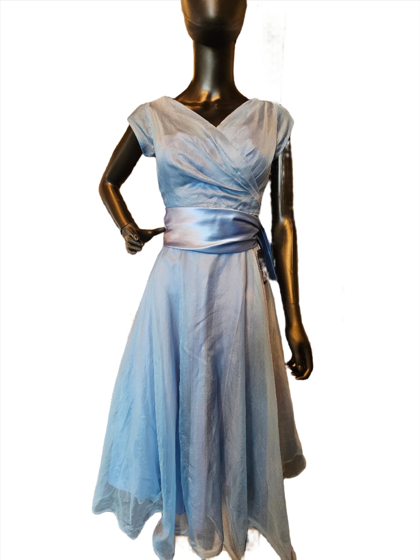 Vintage 50s Blue Organza Party Dress / Evening Gown
