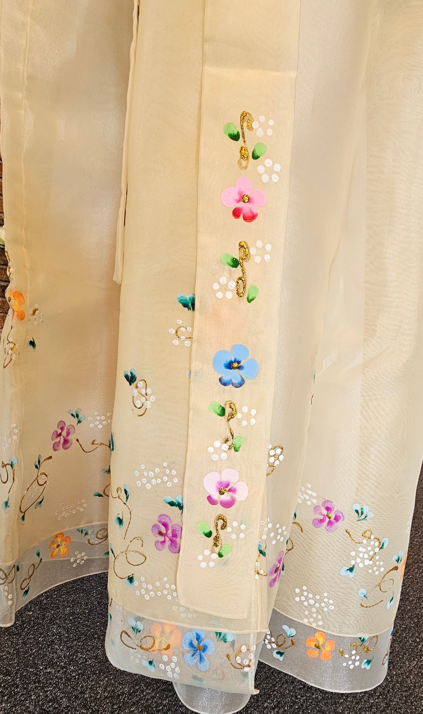 Butter Yellow and Red Hanfu Dress - Hand Painted Floral