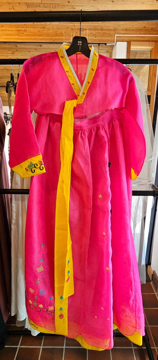 Pink and Yellow Hanfu Dress Embroidered