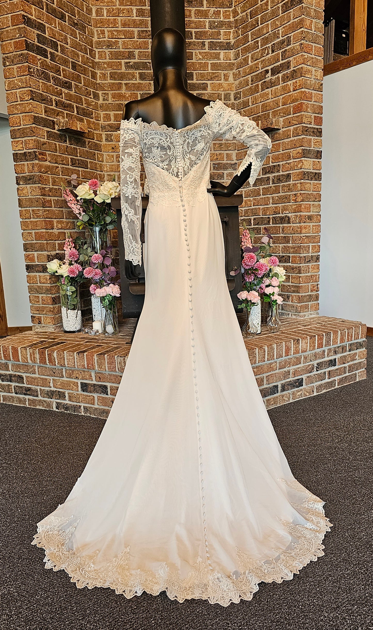 Fitted Lace Bodice Off Shoulder Wedding Gown