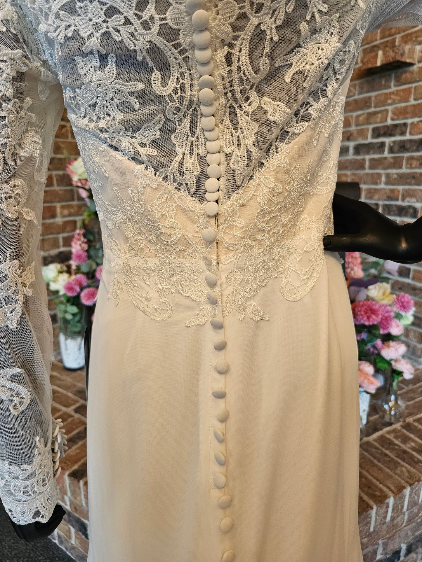 Fitted Lace Bodice Off Shoulder Wedding Gown