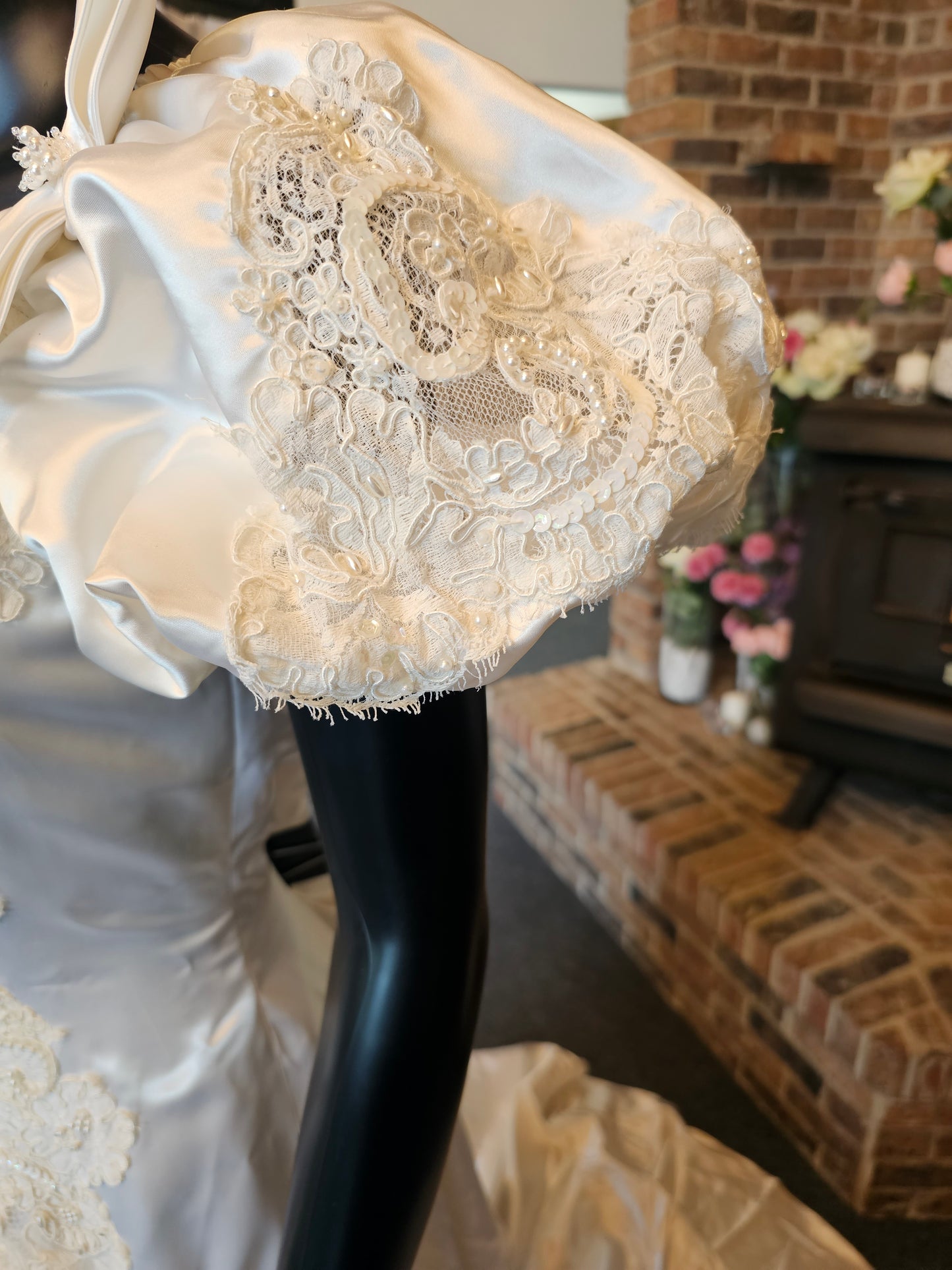 White Satin Bow Wedding Gown - Vintage