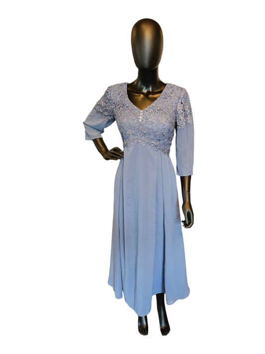 Blue Lace Empire Chiffon Formal Dress