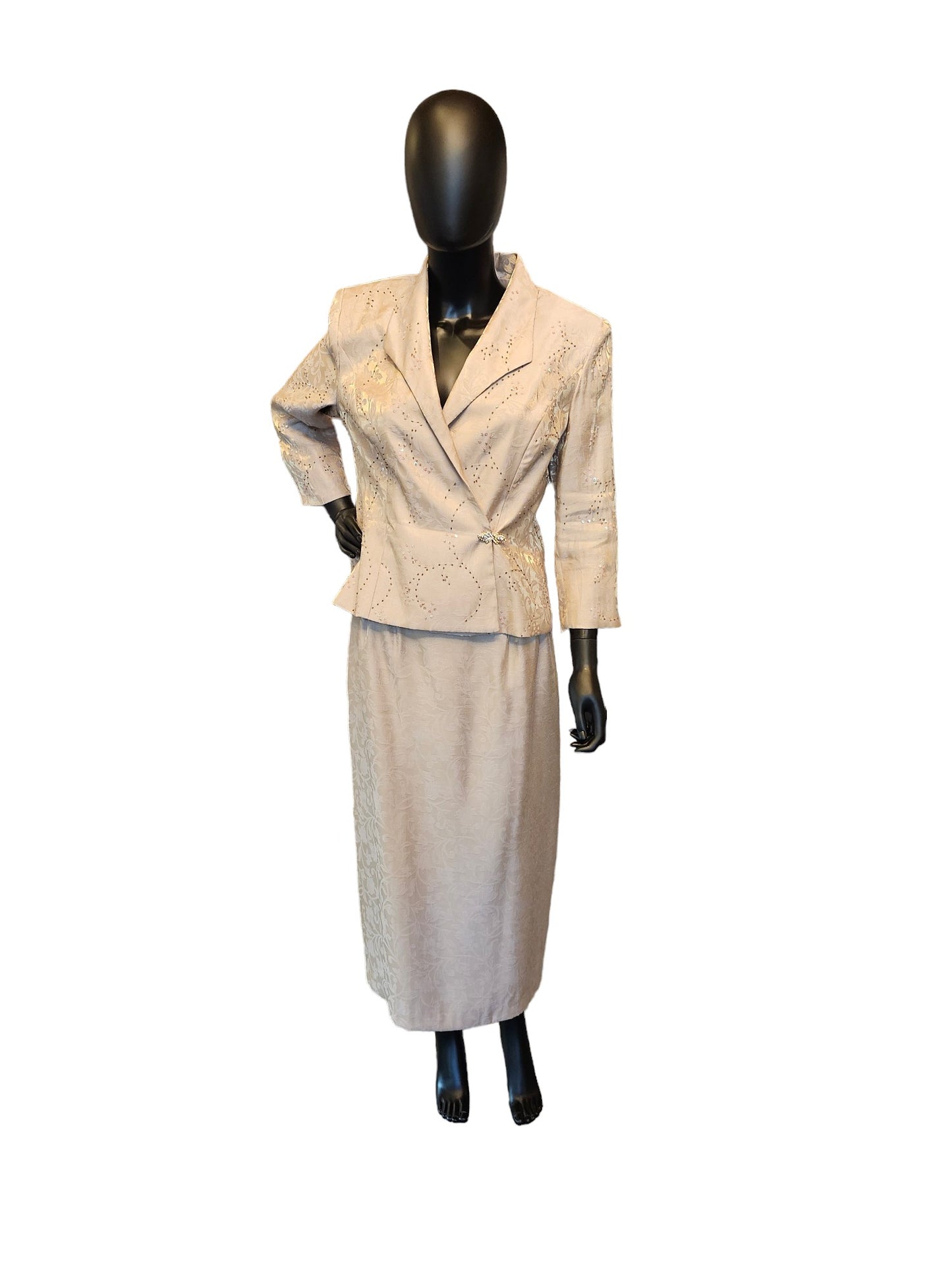 Gold Sequin Tea Length Formal Dress W/Jacket - Alex Evenings