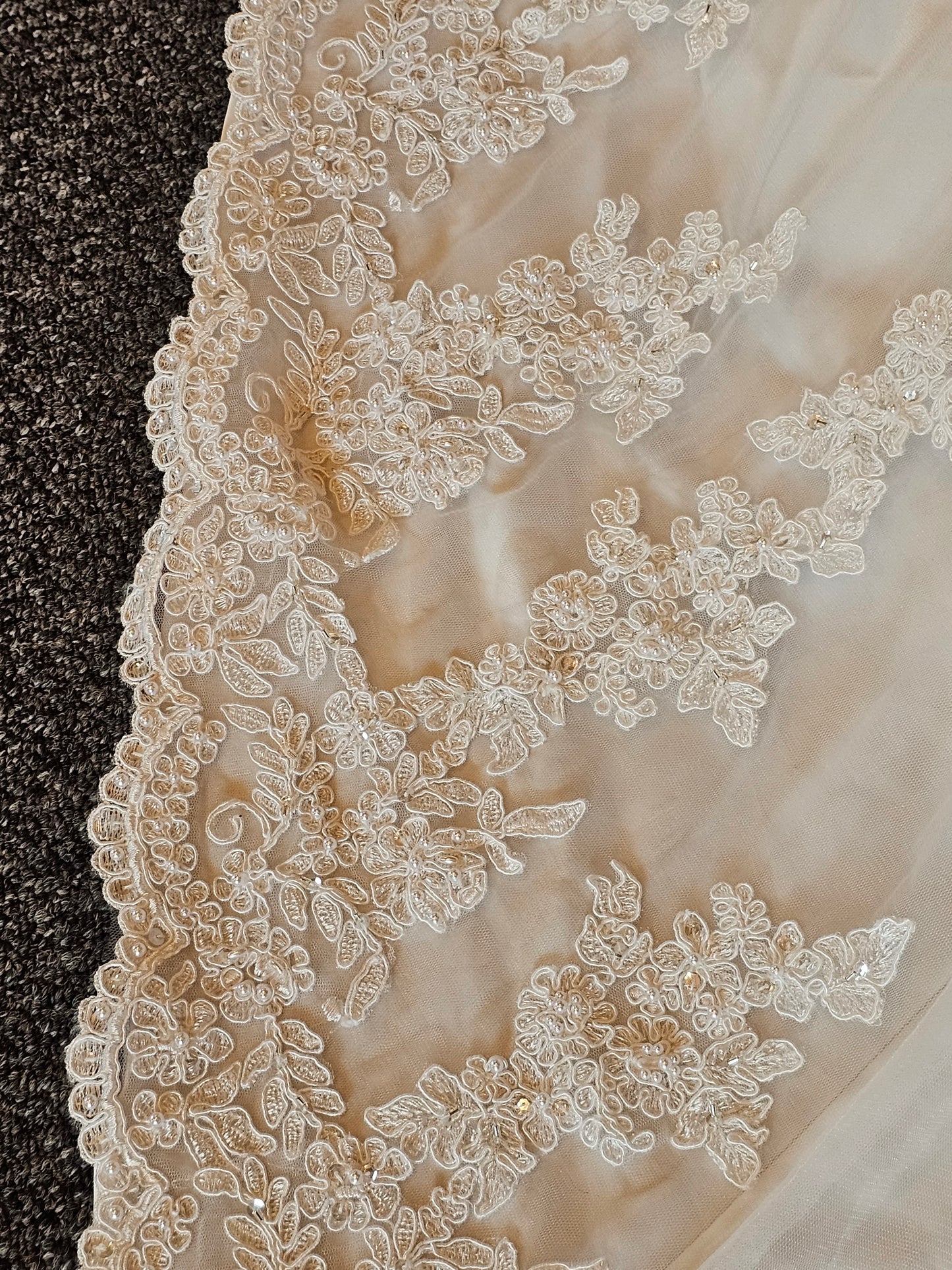 White Lace Overlay Strapless Wedding Gown