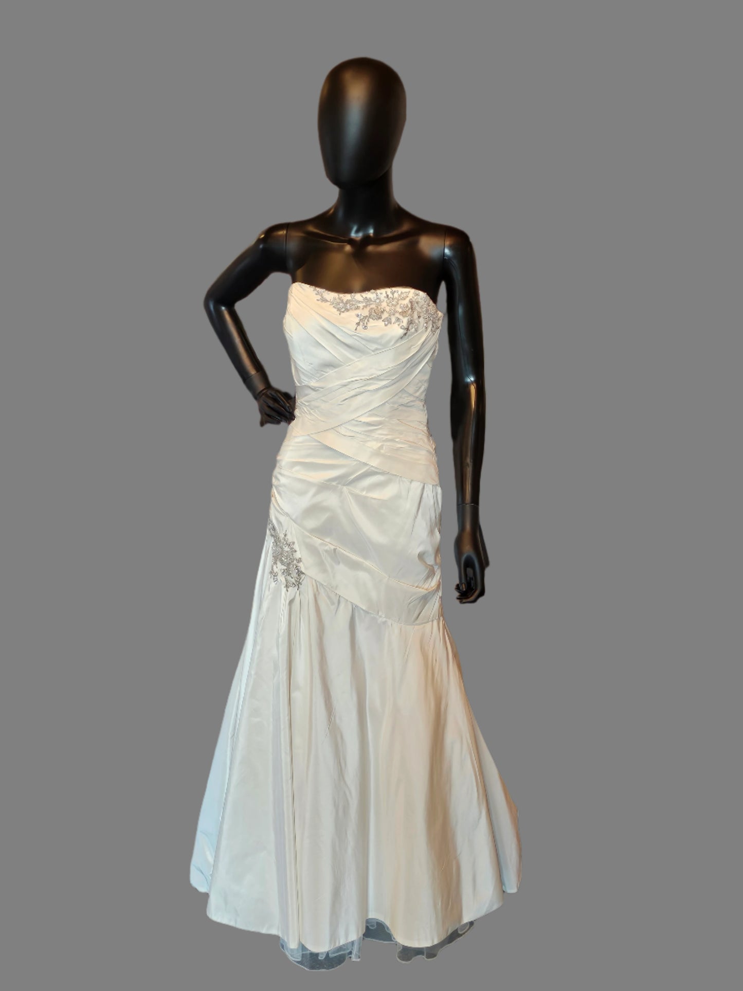 Taffeta Jasmine Asymmetrical Fit and Flare Wedding Gown