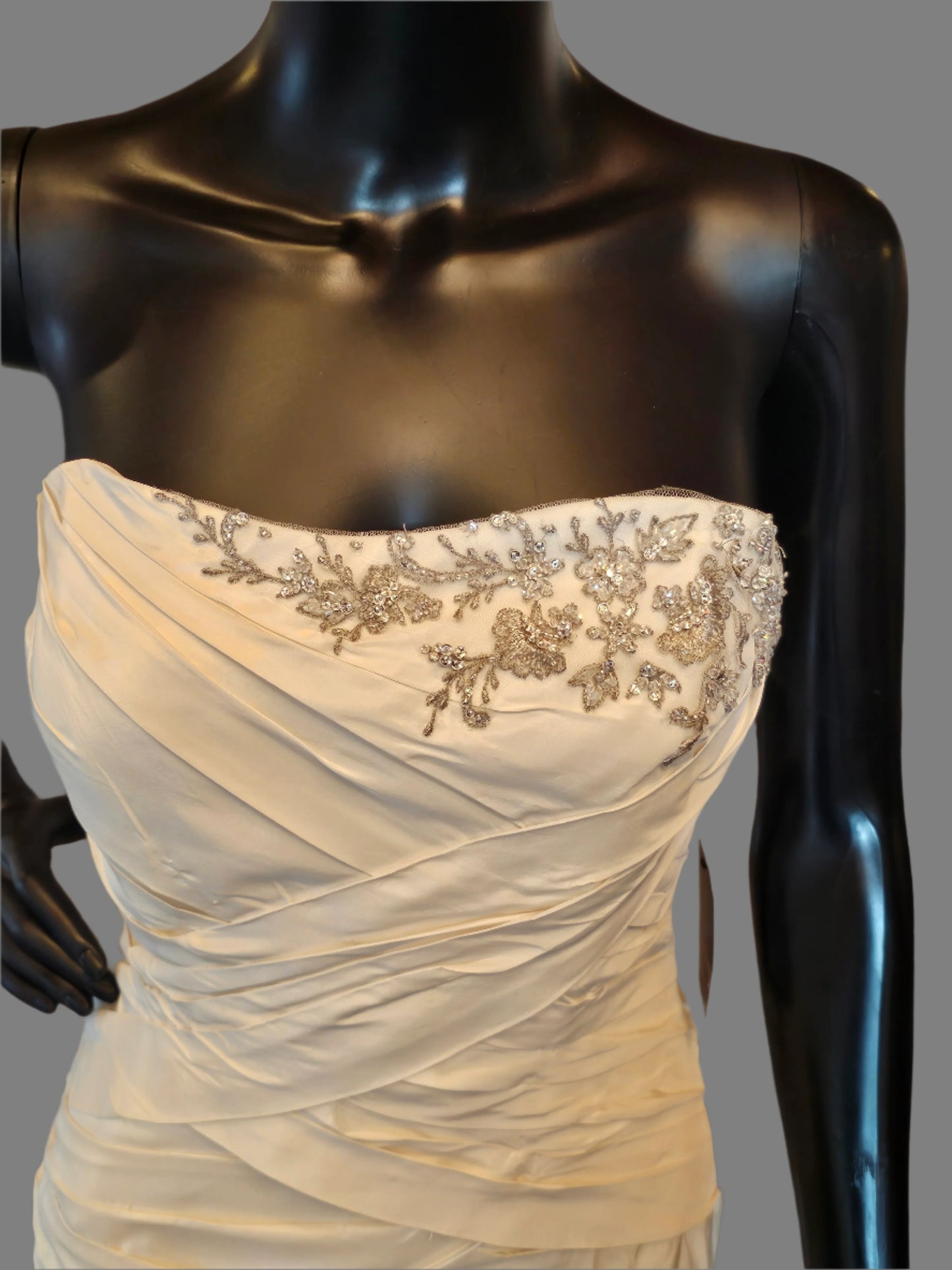 Taffeta Jasmine Asymmetrical Fit and Flare Wedding Gown