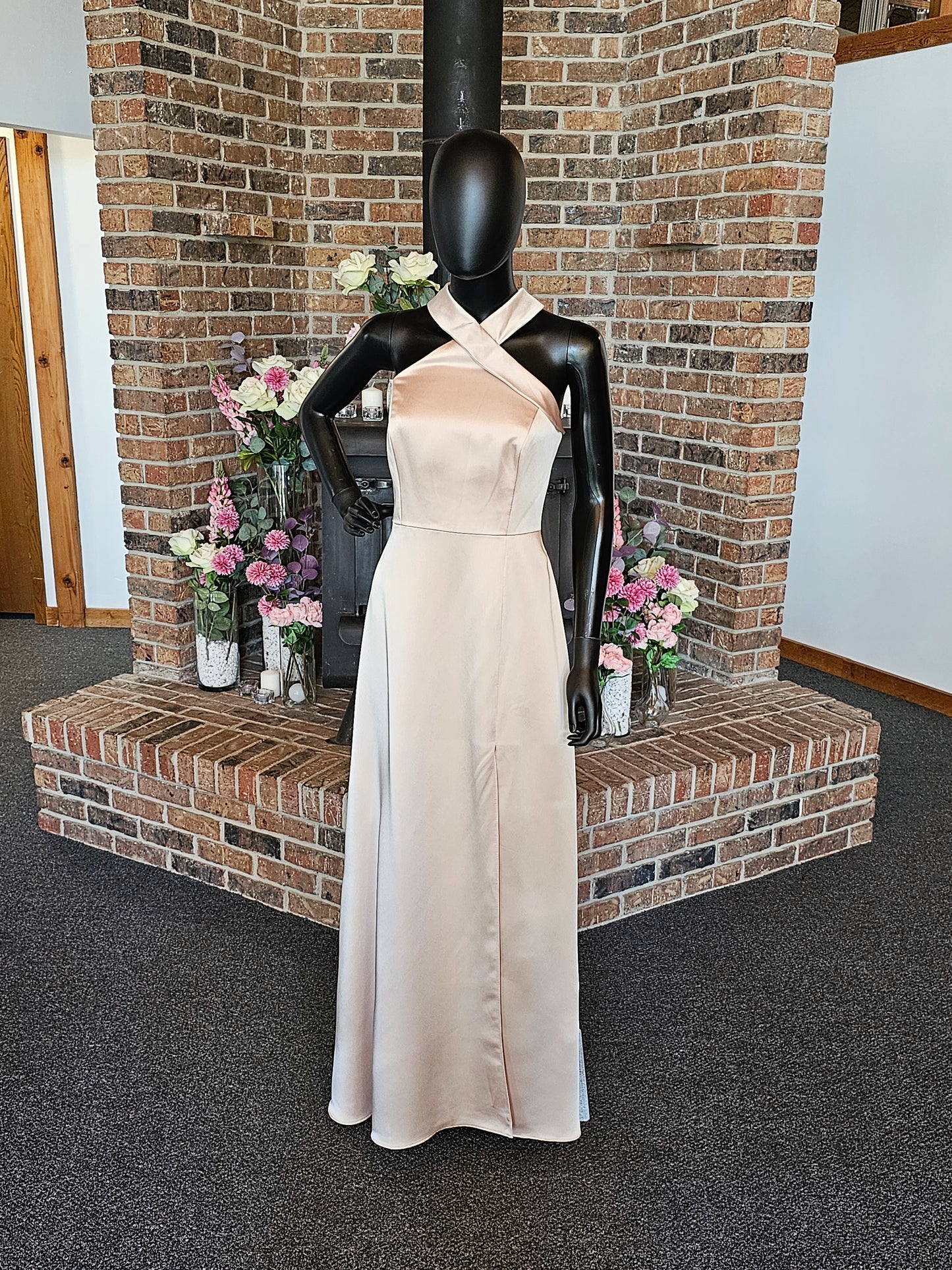 Dessy Champagne Lux Charmeuse Full Length Formal Gown