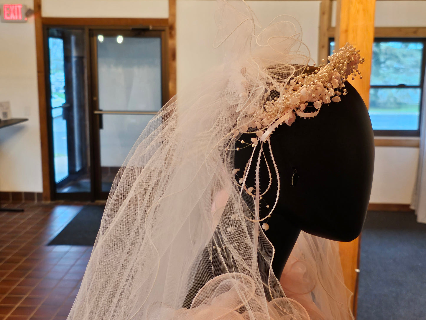 Vintage Pink Floral Swirl Veil