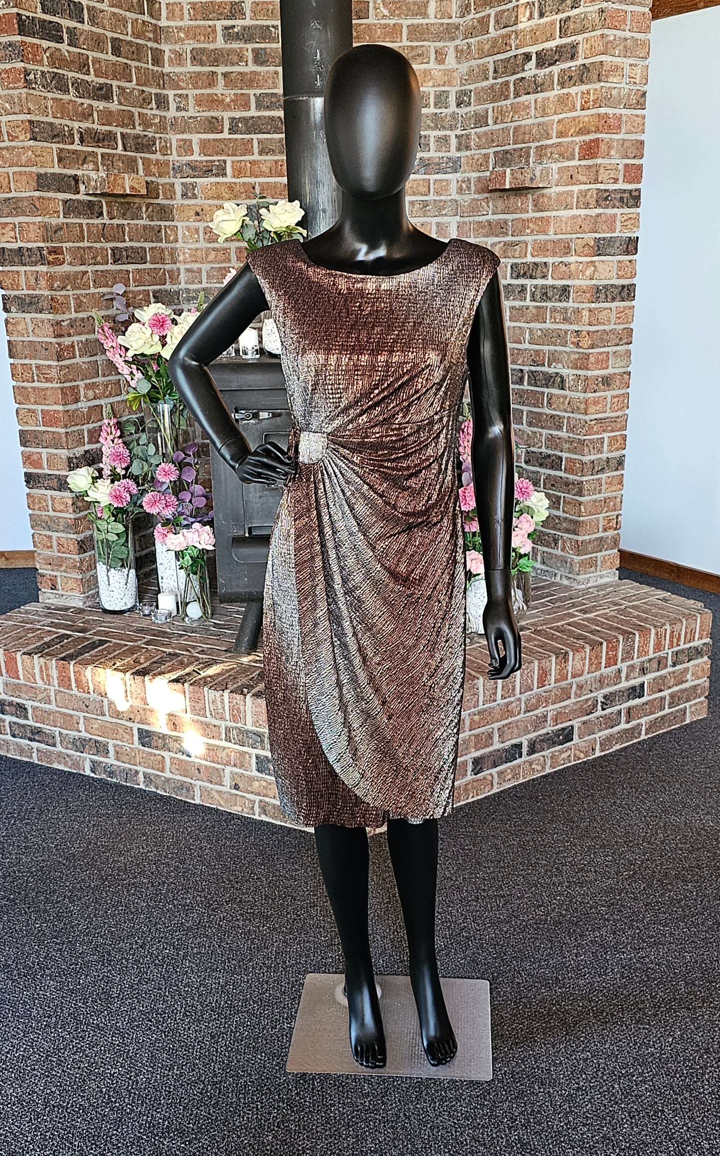 Gold/Bronze Shimmer Side Ruched Cocktail Dress / Party Dress