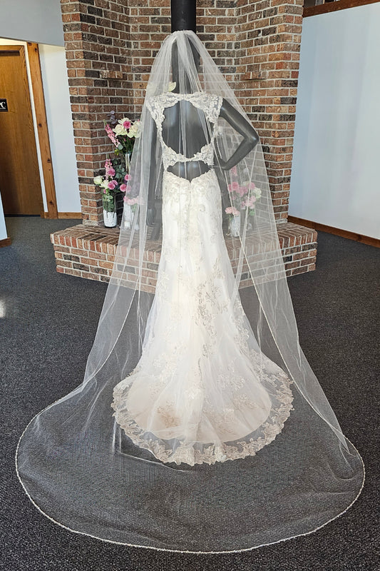 Cathedral Length Single Layer Crystal Edged Veil