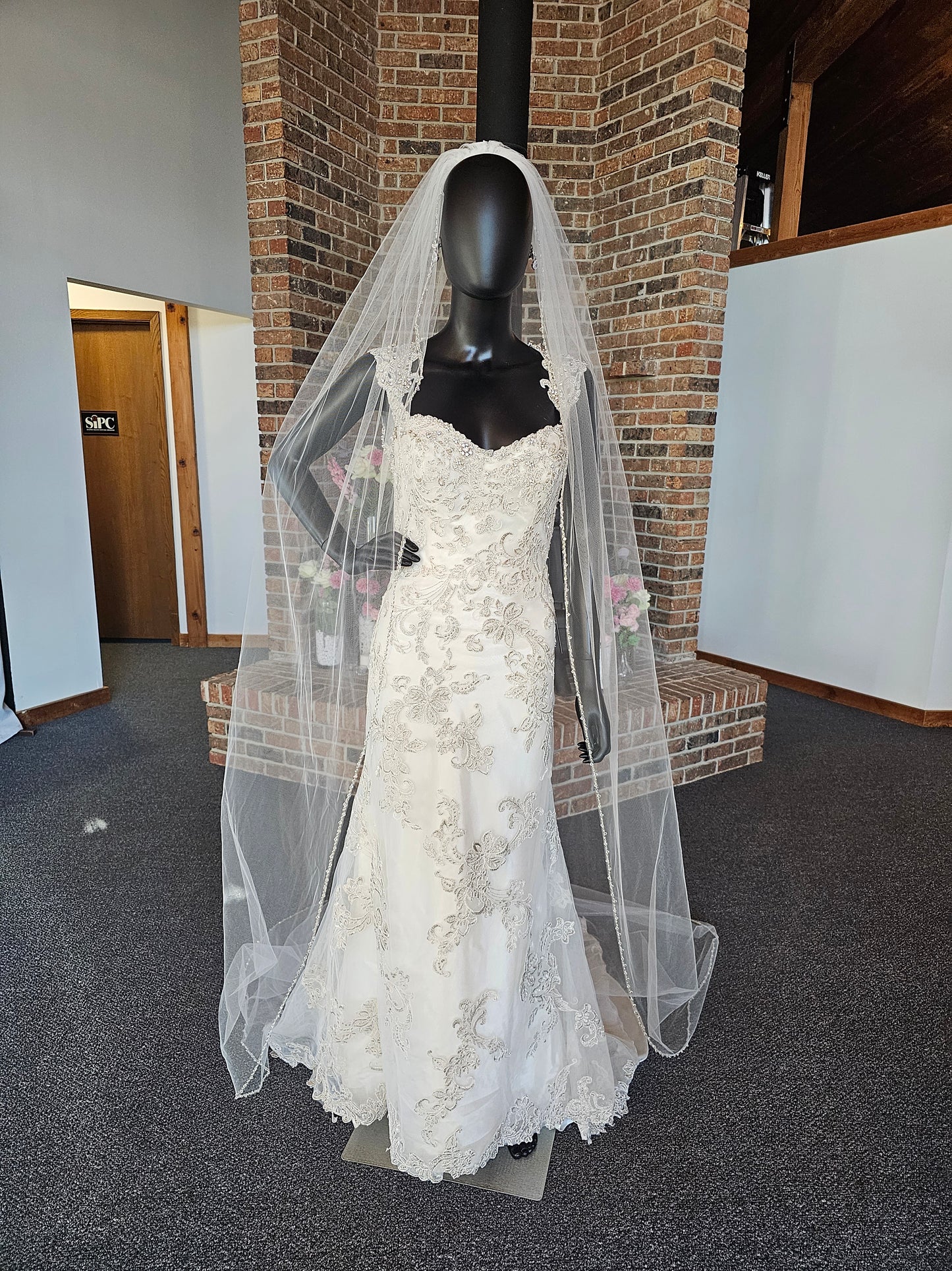Cathedral Length Single Layer Crystal Edged Veil
