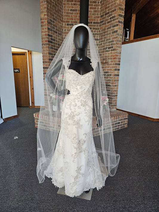 Cathedral Length Single Layer Crystal Edged Veil